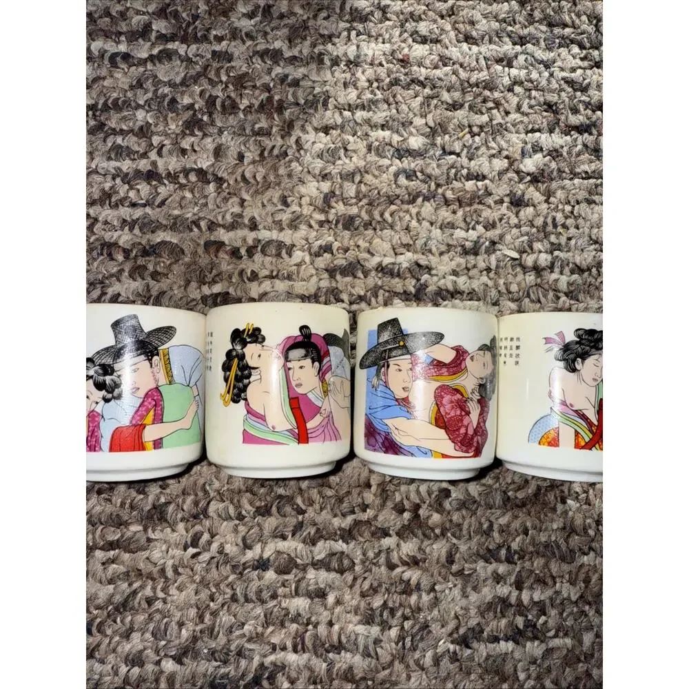 Vintage Japanese Erotic Kama sutra Sake Cups Set Of 5 Made In Korea